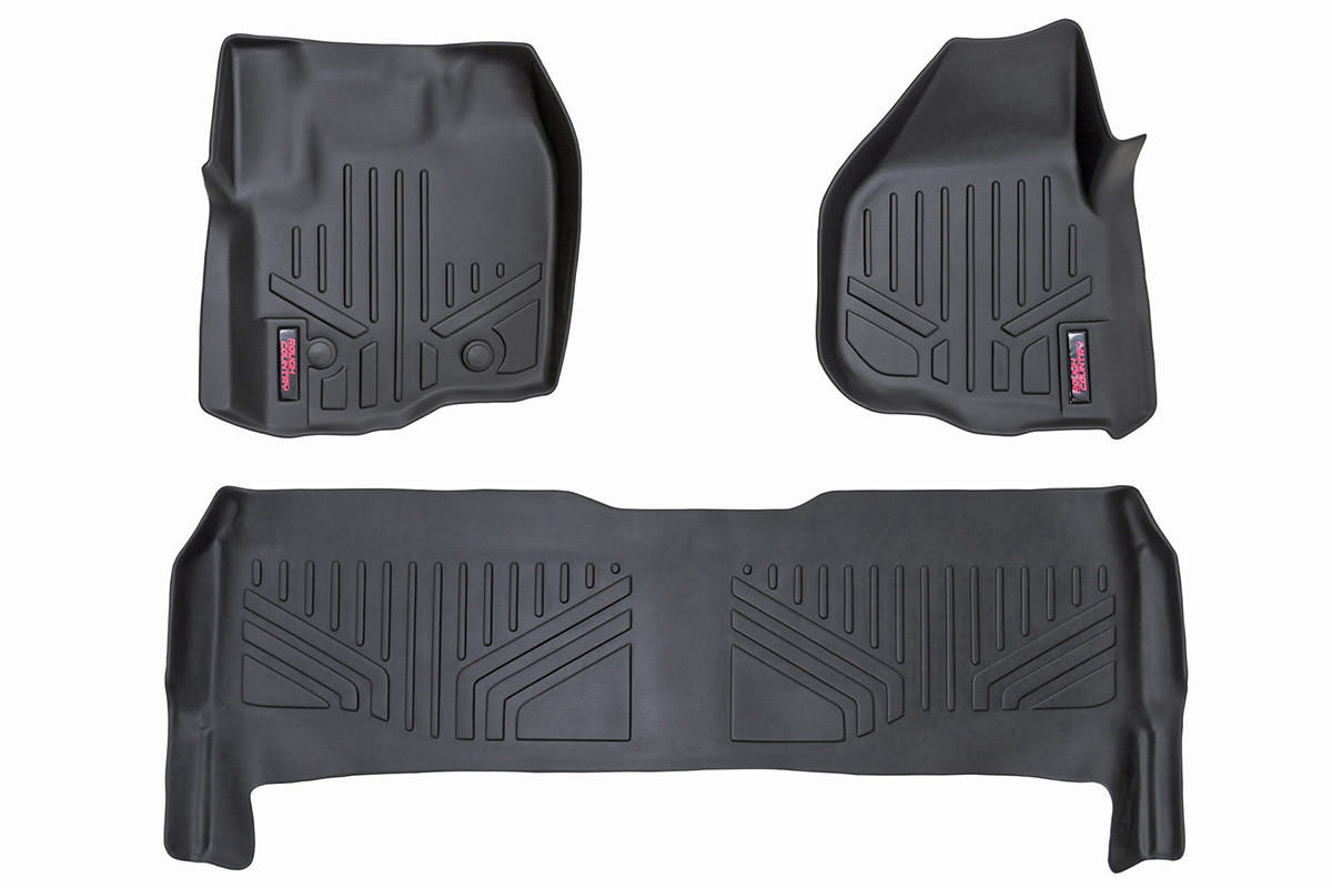 Ford F-350 Super Duty Floor Mats - Front + Rear - Rough Country - Raised FR Pedal - '12-'16